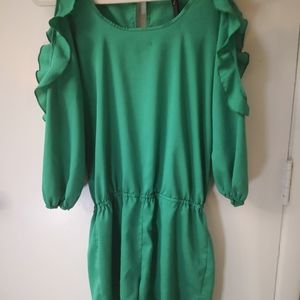 Renee C. Green Ruffled Open Shoulder Romper Shorts Coquette Girl Boho Castlecore